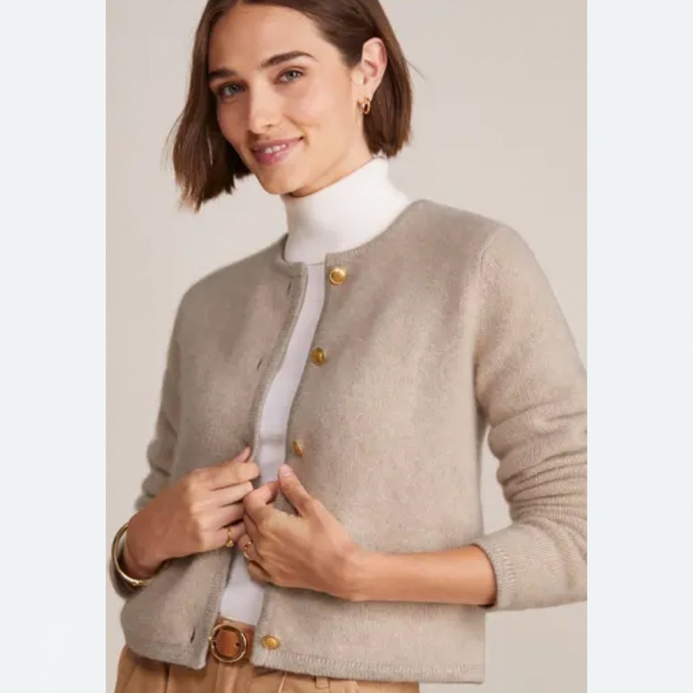 Vineyard Vines Marino Wool & Fox Hair Cardigan/Cashmere/Gold Button Front